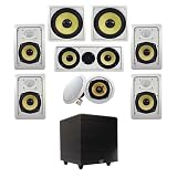 7.2 HD In-Wall Speaker System (HD-725) w/8" Powered Sub RWSUB8 by Acoustic Audio