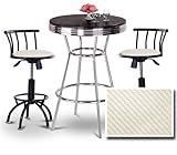 Chrome Bar Table & 2 Black Adjustable 24"-29" White Textured Vinyl Seat Bar ....