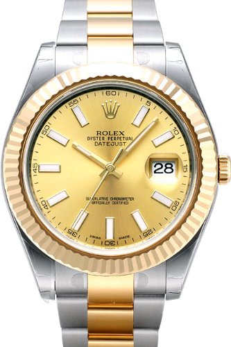 Rolex Datejust II Steel Yellow Gold Watch Champagne Index Dial