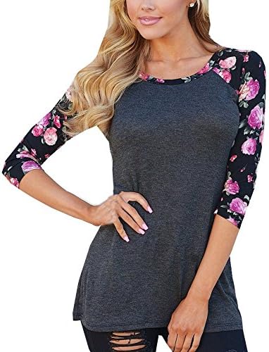 Innovateyfm 3/4 Raglan Sleeve Contrast Color Spliced Round Neck Tee Tops Blouse