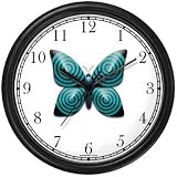 Teal & Black Concentric Circles Butterfly - JP Animal Wall Clock by WatchBuddy Timepieces (White Frame)