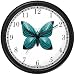 Teal & Black Concentric Circles Butterfly - JP Animal Wall Clock by WatchBuddy Timepieces (White Frame)