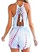Choies Women's Light Blue Open Back Dip Dye Print Tie Waist Halter Romper Playsuit
