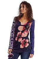 Desigual Camiseta Manga Larga Tres Flores (Azul)