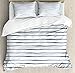 Ambesonne Harbour Stripe Duvet Cover Set King Size, Abstract Brushstroke Nautical Ocean Horizontal Lines Soft Picture, Decorative 3 Piece Bedding Set with 2 Pillow Shams, Night Blue White