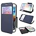 Galaxy S5 Case, S5 Case G900 I9600 Case,Fernando Zou Luxury Triangle Smart Sleep Window View Wallet Card Holder Hybrid PU Leather Flip Stand Back Cover Case for Samsung Galaxy S5 G900 I9600 Darkblue + Film + Touch Pen