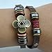 Real Spark 2-Row Vintage Style Flower Leather Metal Loop Button Adjustable Length Wrap Bracelet (Four Clover)