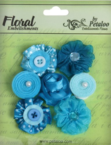 Floral Embellishments Mini Fabric Flowers 7/Pkg-Blues 