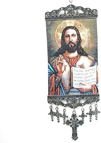 Jesus with Bible, Cross Wall Hanging Tapestry Banner