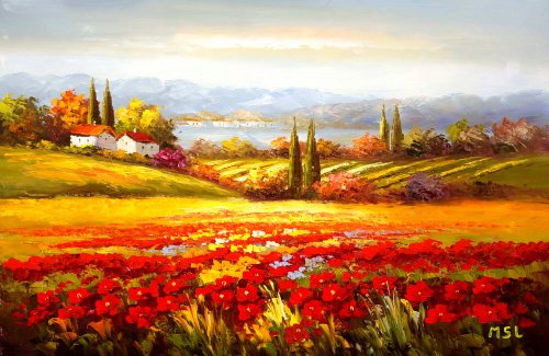 Free Shipping, Impression / Abstract Expressionism / Modern, Landscape / Scenery, Summer Flowers, Handmade Oil Painting on Canvas By the Artist of A2Z Fine Arts, Hand Signed, with Certificate of Authenticity, Large Size 24 X 36, Framed / Stretched / Gallery Wrap, Ready to Hang, Perfect Wall Décor