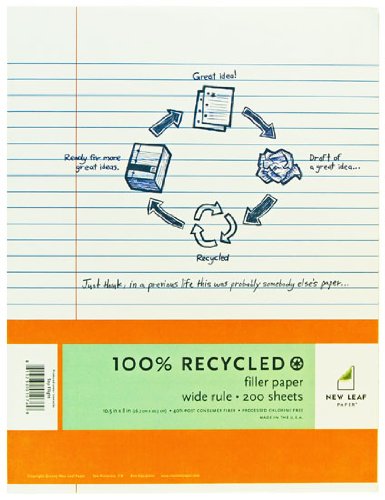 New Leaf Basic 100% Recycled Filler Paper, 200 Sheets, 8 x 10.5 Inches, Wide Ruled, White (4512308) On Sale