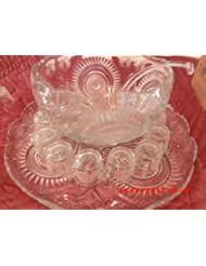 Kitchen: Rare Vintage (1975) Indiana Glass Pinwheel and Star Punch Bowl with 18 Cups and Glass Laddle - Indiana Glass Company