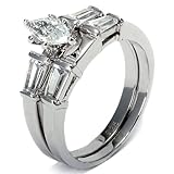 Sterling Silver Marquise Cubic Zirconia Diamond Wedding Ring Set