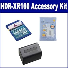 Sony HDR-XR160 Camcorder Accessory Kit includes: KSD2GB Memory Card, ZELCKSG Care & Cleaning, SDNPFV70NEW Battery