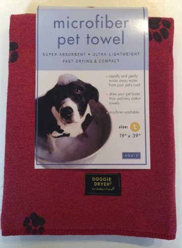 Aquis Aquis Doggie Dryer 19 by 39-Inch Microfiber Pet Towel, Large, Red with Black Paw Prints