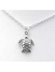 Sea Turtle Sculptural Sterling Silver Charm Necklace Ocean Nautical Marine Life Jewelry