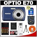 Pentax Optio E70 Digital Camera (Deep Blue) + 4GB SD Card + Batteries + Carrying Case + Cameta Bonus Accessory Kit