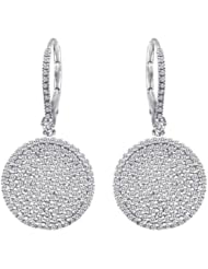 Meira T 14K White Gold Pave Set Diamond Disc Euro Wire Dangle Earrings