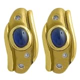 1.2 Cttw Sapphire & 0.15 Cttw Diamond 14 Karat Yellow Gold Earrings