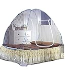 蚊帳 虫よけ かや ワンタッチ式 簡単 広がる 設置 ベッド 上 自立 赤ちゃん 安心 防ぐ 風通し ファスナー 開閉 (白・75cm×85cm×110cm)