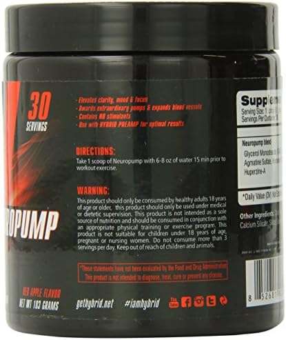 Hybrid Performance Nutrition, NeuroPump Stimulant Free Nootropic Preworkout to Elevate Brain Power , Red Apple , 30 serving
