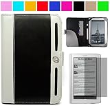 Executive Leather Book Style Protective Folio Case Cover for NEW Sony Digital E-Reader Daily Edition PRS-950 + Clear Screen Protector for Sony PRS-950 (Many Colors Available), Black with Grey
