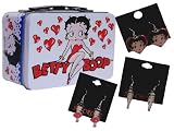Cute Betty Boop Tin Box White Includes 3 Pair of Dangle Earrings