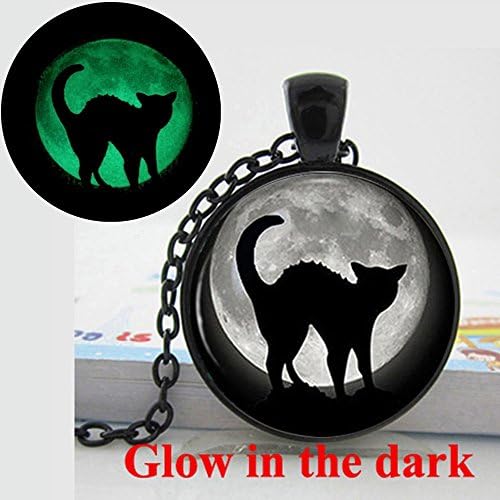 Pretty Lee Women Jewelry 2015 New Fashion Halloween Black Cat Full Moon Vintage Charm Necklace Glow In The Dark Necklace