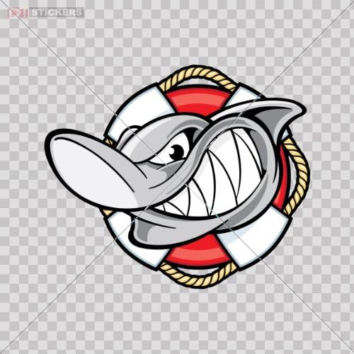 Sticker Decal Shark On The Beach Lifesaver L Size: 4 X 3.4 Inches Vinyl color print
