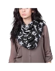 Apparel: ECOSCO Women Fashion Cross Print Pattern Shawl Scarf Wrap Black+White