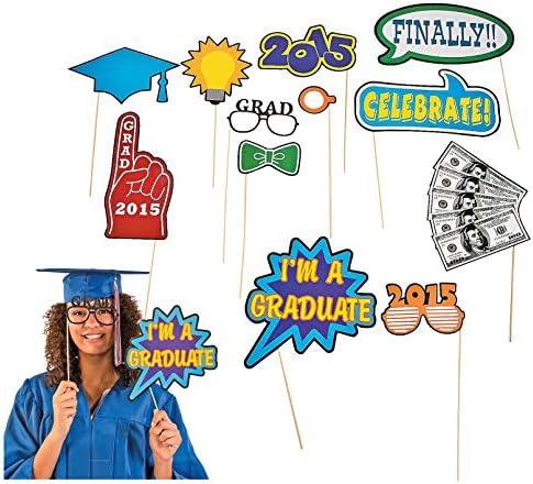 Graduation Class of 2015 Photo Booth Grad Party Stick Props - 12 pcs