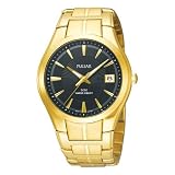Pulsar Black Dial Gold Tone Stainless Bracelet Dress Mens Watch - PXH914