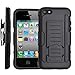 STARSHOP Compatible with iPhone 4S Case, Full Protection Dual Layers Hybird Case with Kickstand and Locking Belt Swivel Clip with Premium Screen Protector Black
