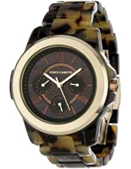 Vince Camuto Womens VC/5030BMTO Round Tortoise Resin Multi-Function Bracelet Watch
