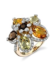 14k White Gold 1.75 Ctw Mulitcolor Stone Star Ring- Size 7
