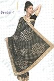 Black with embroidered pallu Indian wedding sari fabric bellydance dress