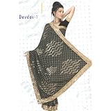 Black with embroidered pallu Indian wedding sari fabric bellydance dress