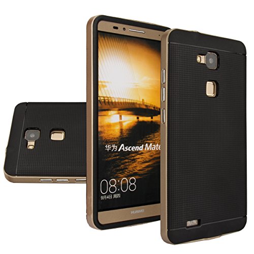 Mate7 Case,AomaxÂ® Armor [Dual Bumper] Slim Fit Skin Silicone Case + PC Bumper Frame+ Metallized Buttons+ HD Screen Protector for Huawei Ascend Mate7 (DHF Gold)