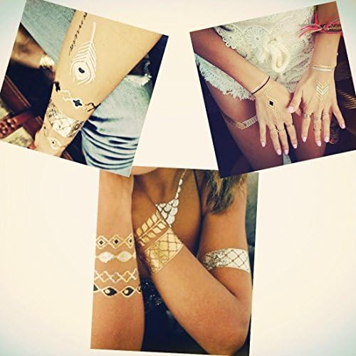 Gold Metallic Tattoos Fashion henna Jewelry Body Art Tattoos Bracelet Patterns Fashion Temporary Tattoo sticker waterproof removable (Owl)