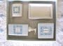 4 Piece Baby Blue Dots & Check Ceramic Bath Accessory Set & Mat & Towels