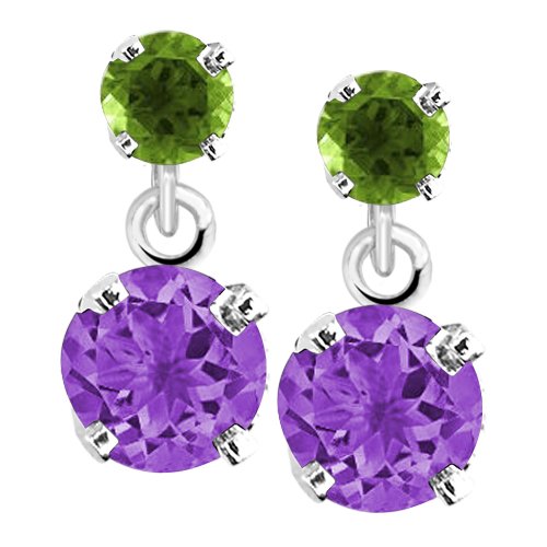 14k White Gold Chrome Diopside & Amethyst Drop Dangle Earrings (1/2 cttw)
