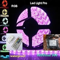 Led Light Pro High Density Ip67 Waterproof 300 5050 smd 16.4 Ft RGB Color Changing Kit, LED Flexible Strip, 44 Button Controller + Remote and 12 Volt Power Supply
