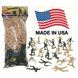 Tan vs Green TimMee Plastic Army Men: 100 Piece Set of 2 inch Toy Soldier Figures - Made in the USA !