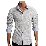 DOUBLJU Mens Casual Long Sleeve Stripe Buttondown Shirts (AJ26)