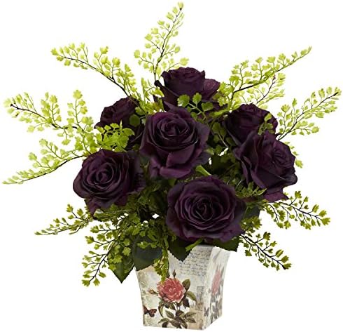 New Rose & Maiden Hair w/Floral Planter Purple Elegance Silk Arrangement by NNatural