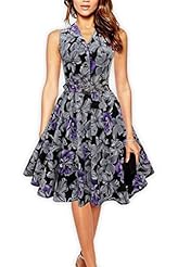 Vintage Floral Print Cotton/Elastane Evening Dress/Wedding Party Dress 