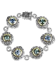 Athena Jewelry Sterling Silver and 14k Gold Synthetic Quartz French Crest Station Bracelet