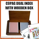 Copag Wooden Box Set with Dual Index and Wide Poker Size 100% Plastic Playing Cards