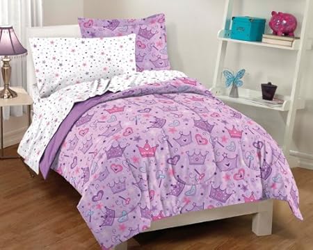Purple Princess Stars and Crowns Comforter Set