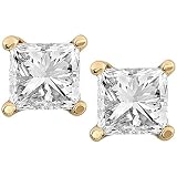 1.00ctw Diamond Princess Stud Earrings (HI/I1-I2) in Yellow Gold